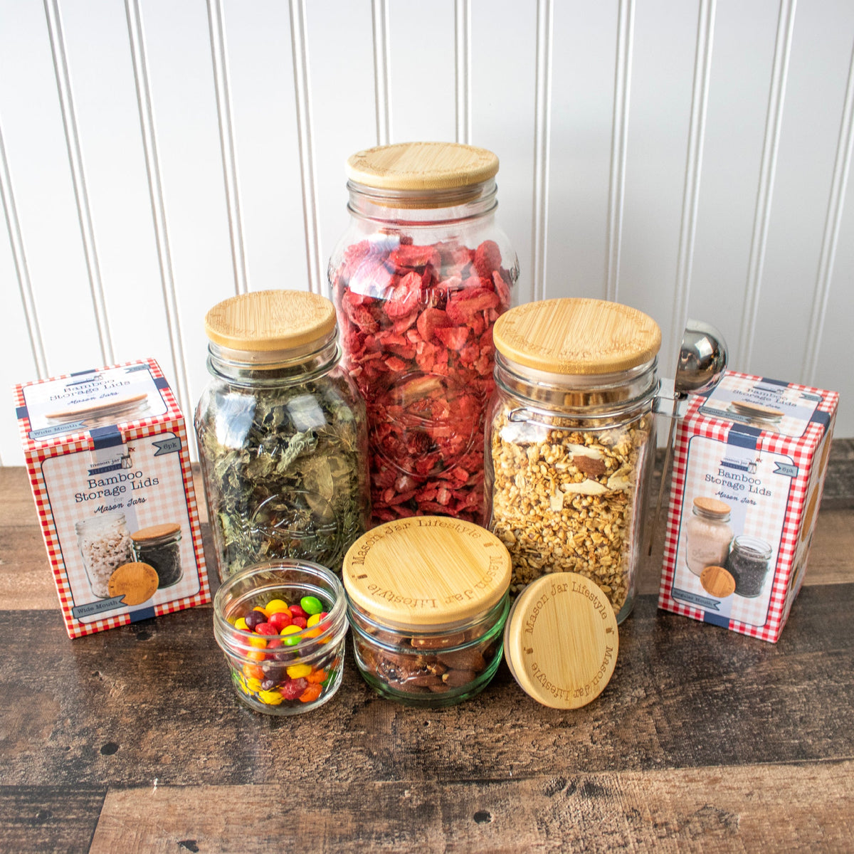Bamboo Storage Stopper Lids for Mason Jars 6 Pack